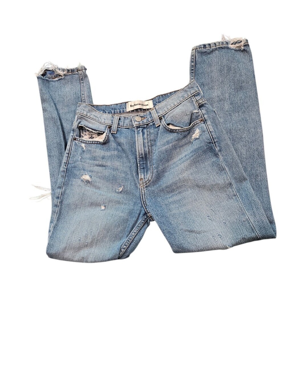 Reformation Julia Crop Distressed Denim in Arches Jeans